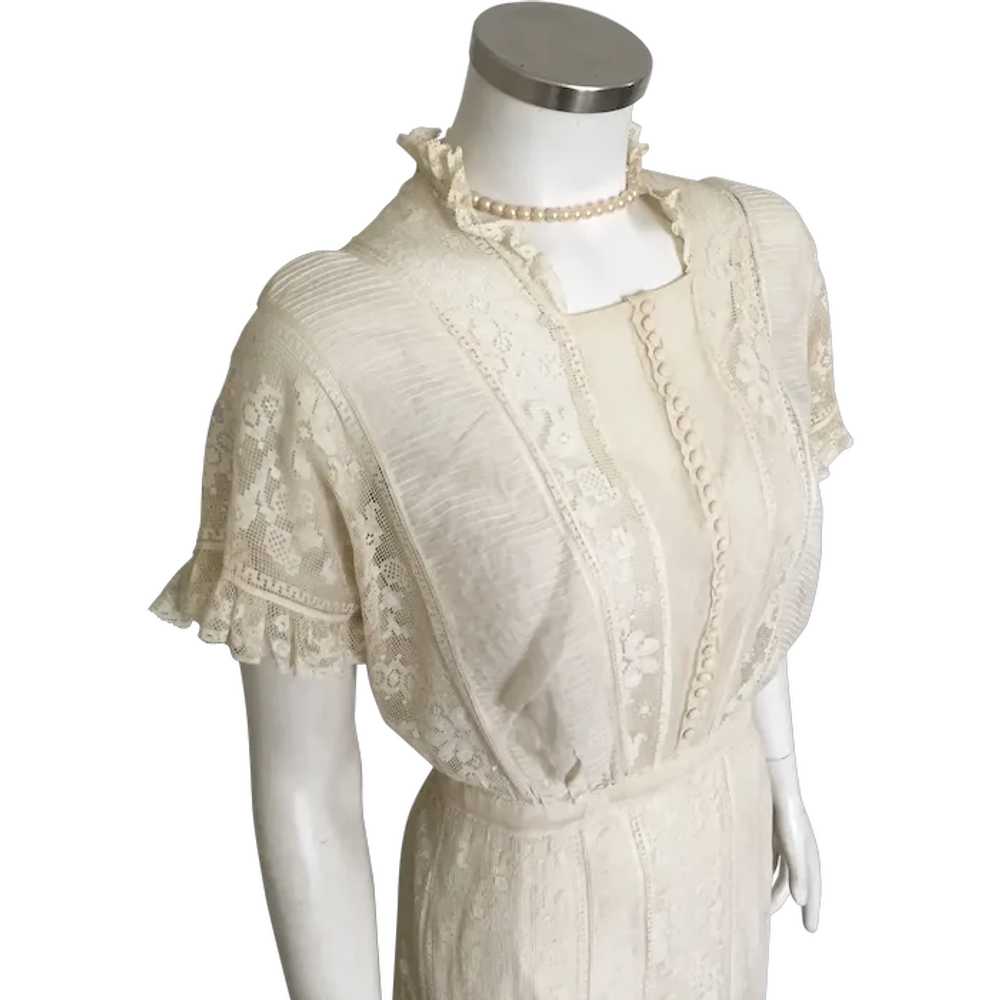 Creamy White Antique Filet Lace Tea Dress Wedding… - image 1