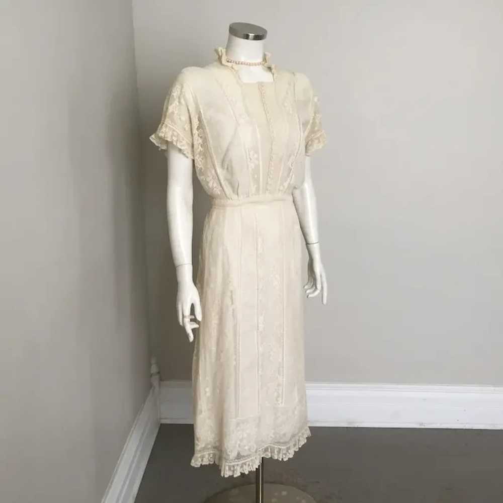 Creamy White Antique Filet Lace Tea Dress Wedding… - image 2
