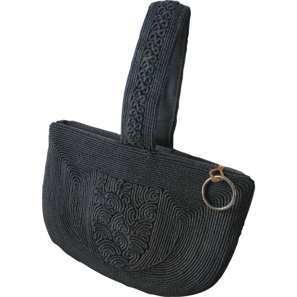 Vintage 1940s Black Corde Braid Evening Handbag W… - image 1