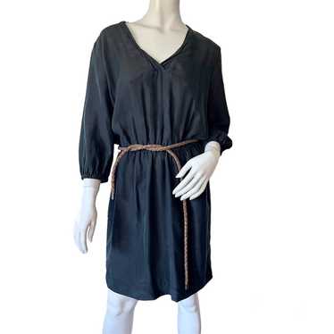 Burberry Brit Black Silk Shift Dress V Neck 3/4 S… - image 1