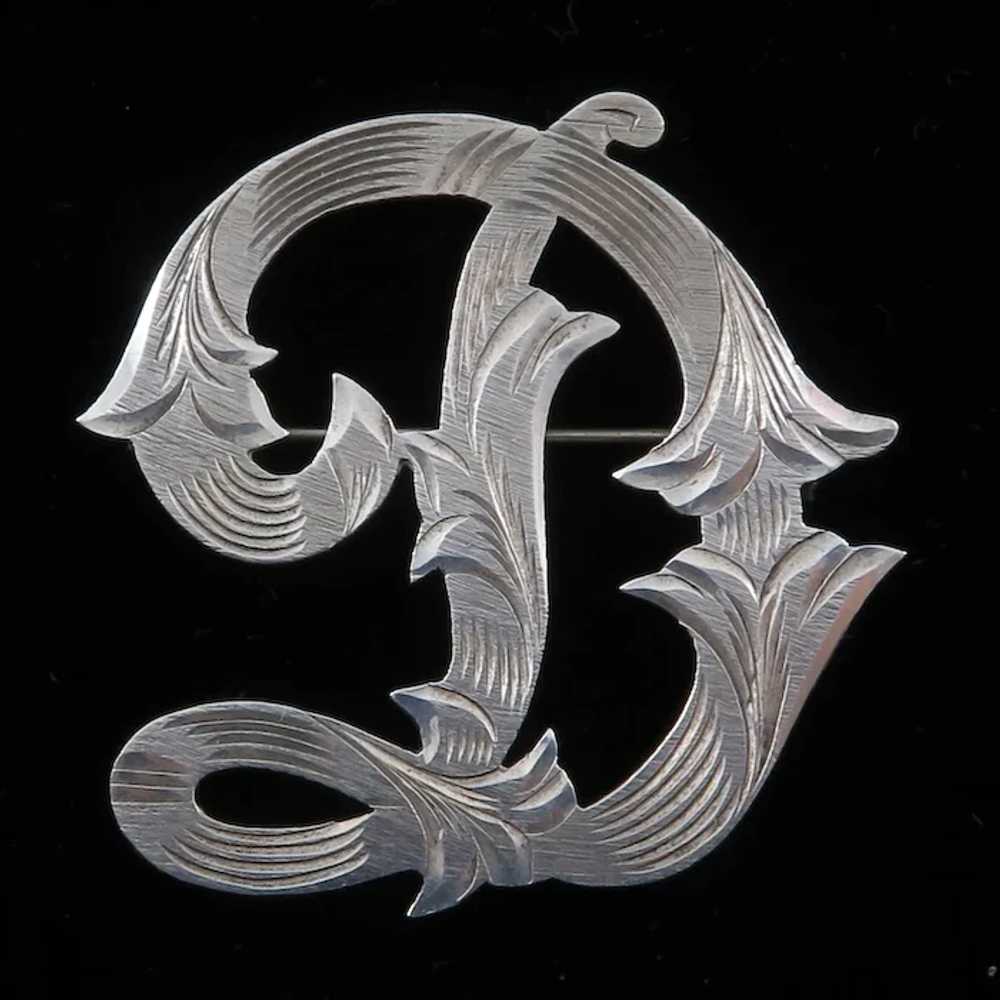 Vintage Taxco Letter D Pin Sterling Silver Chased… - image 2