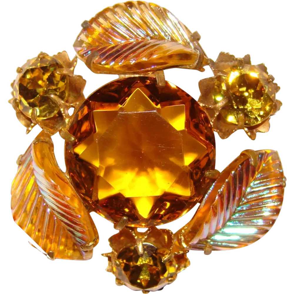 Fabulous IRIDESCENT Carnival Glass Amber Color Rh… - image 1