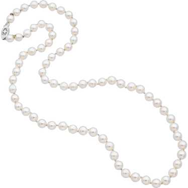 Vintage 14K White Gold Pearl Beaded Strand Neckla… - image 1