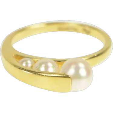 18K Graduated Pearl Ornate Vintage Statement Ring 