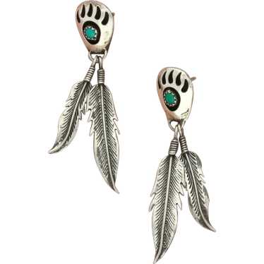 Navajo Sterling Silver Vintage Turquoise Paw Prin… - image 1