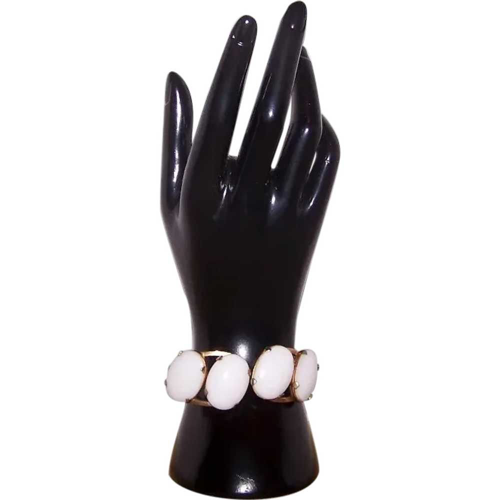 Clamper Bracelet, White Plastic Ovals, Gold Tone … - image 1