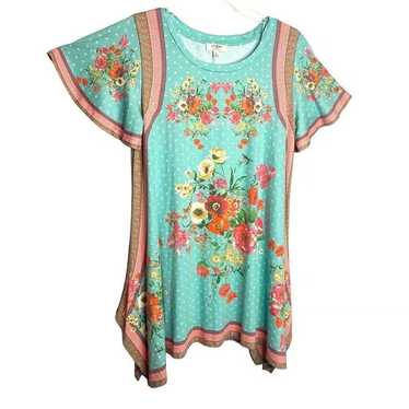 Umgee Floral Print Short Sleeve Round Neck Knee L… - image 1