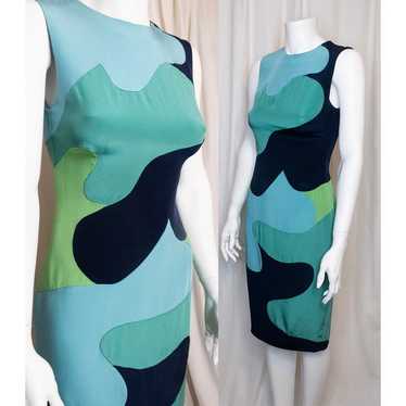 LELA ROSE Groovy Blue Abstract Print 100% Silk Sl… - image 1