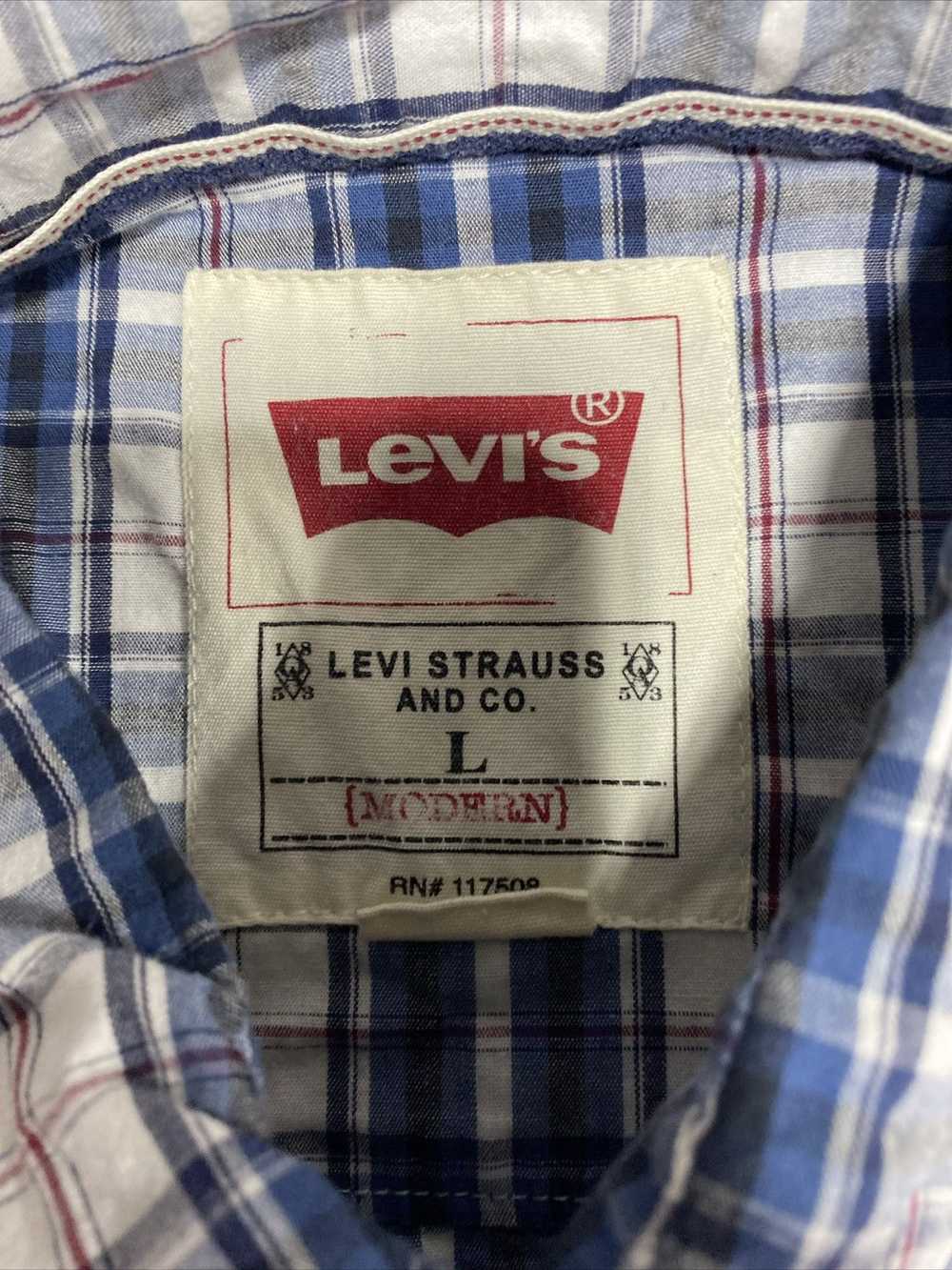 Levi's Levis Shirt Mens Large Blue Plaid Pearl Sn… - image 3