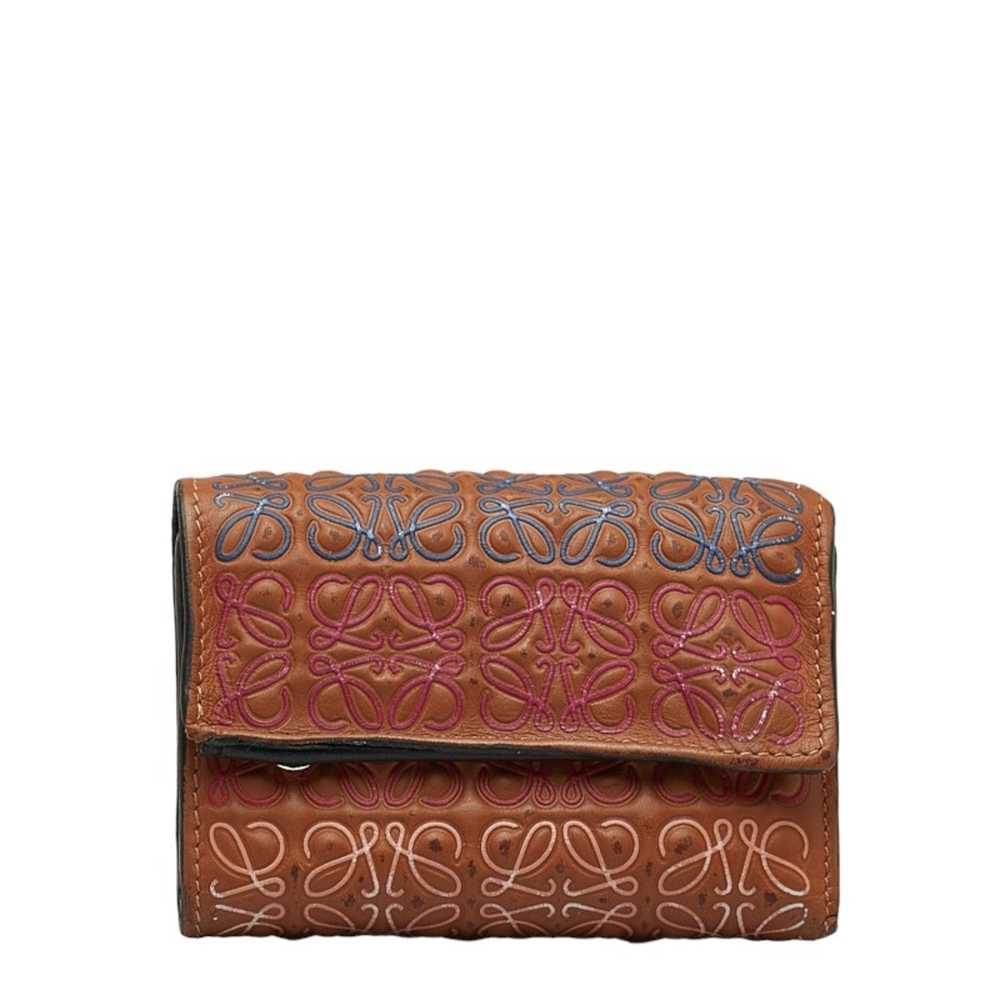 LOEWE Anagram Trifold Wallet Brown Multicolor Lea… - image 1