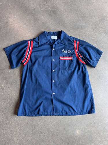 Vintage 70s Chainstitched Bowling Shirt Navy Red S