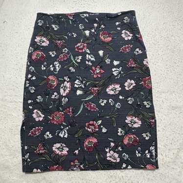 Loft LOFT 6 Navy Blue Pink Floral Pencil Skirt Li… - image 1