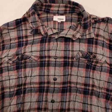 Sonoma Sonoma Madras Flannel Button Up Shirt Mens… - image 1