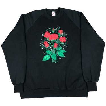 Jerzees × Vintage Vintage 90s Rose Flower Black Sw