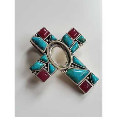 Handmade DAMAGED Southwestern Turquoise Cross Pen… - image 1
