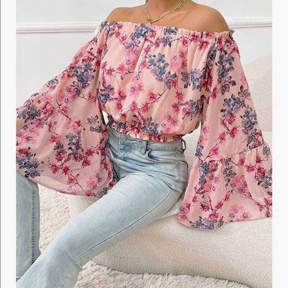 NEW Off Shoulder Chiffon Bell Sleeves Blouse - image 1