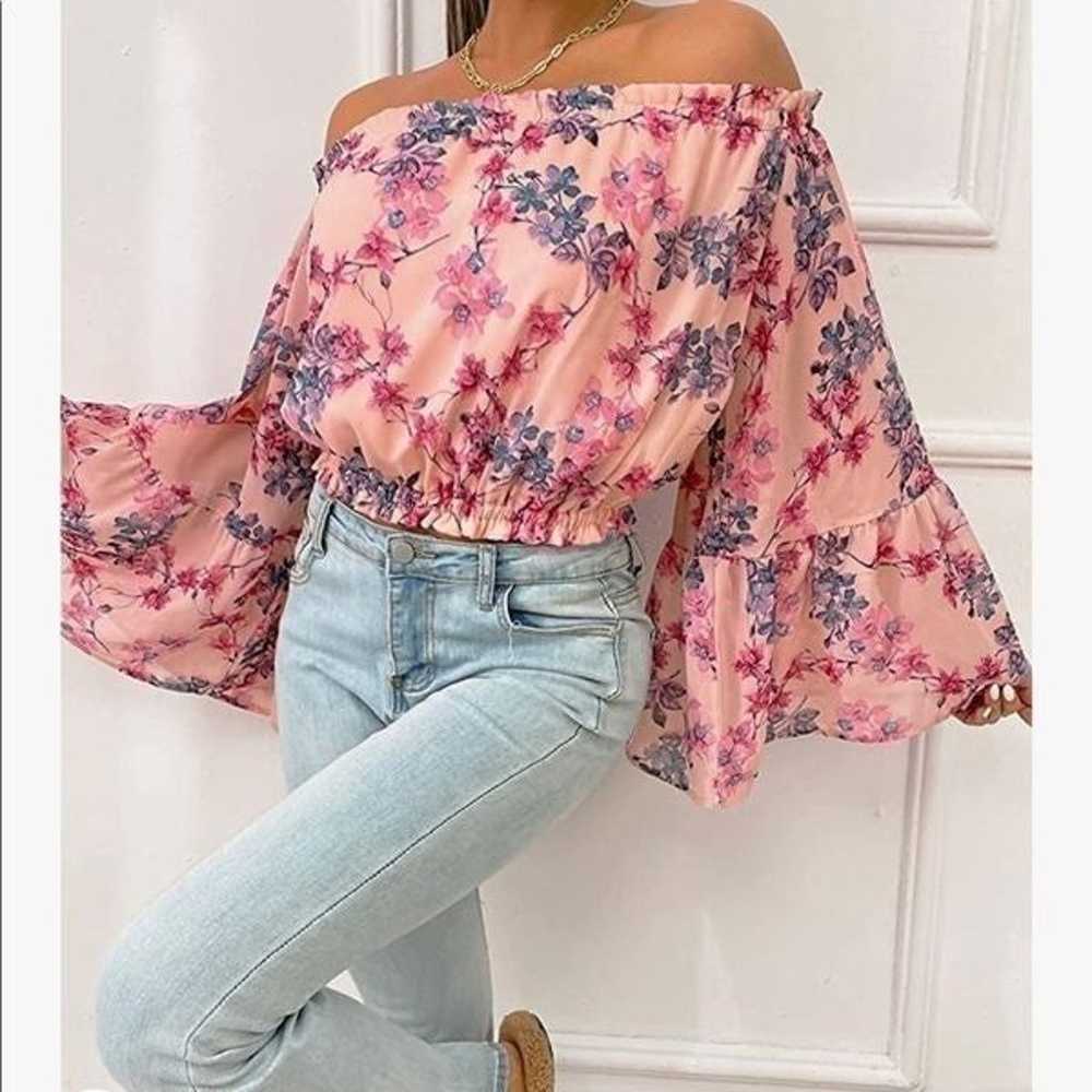 NEW Off Shoulder Chiffon Bell Sleeves Blouse - image 3