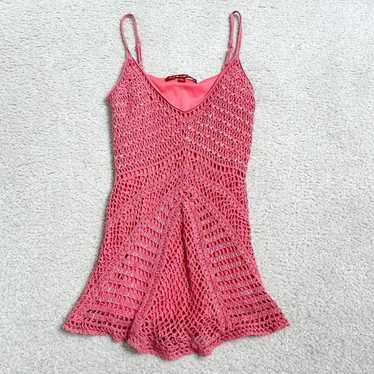 Vintage bohoemian pink beaded crochet cami top