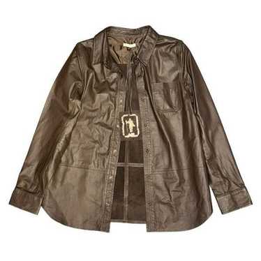 MY TRIBE Leather Snap Front Shirt size Medium - image 1
