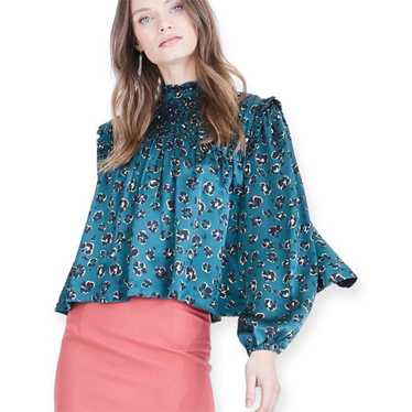 Caballero Adeline Green Pansy Top Teal Ruffle Blo… - image 1