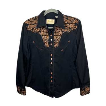 Scully Black Vintage Western Embroidered Pearl Sn… - image 1