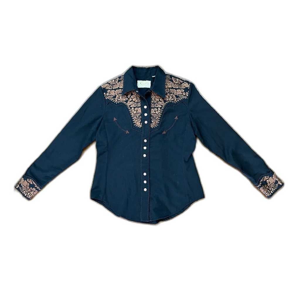 Scully Black Vintage Western Embroidered Pearl Sn… - image 2