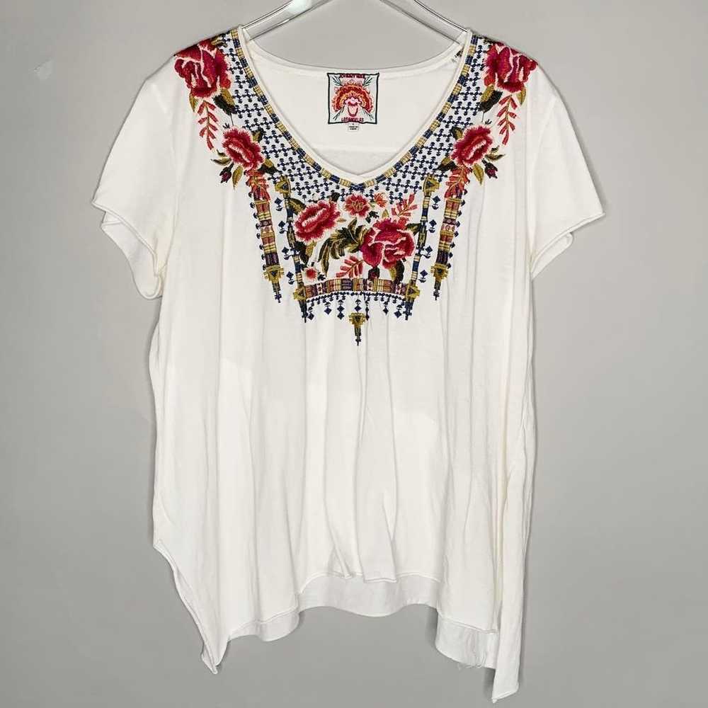 Johnny Was L Embroidered Drape Top Floral Scoop N… - image 1
