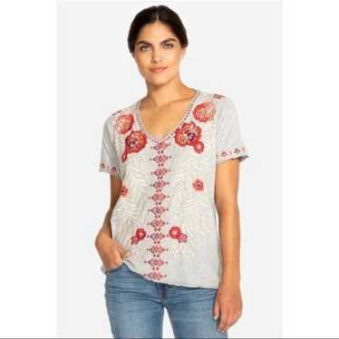Johnny Was Maya Everyday Tee, Gray/Red/Ivory, Size