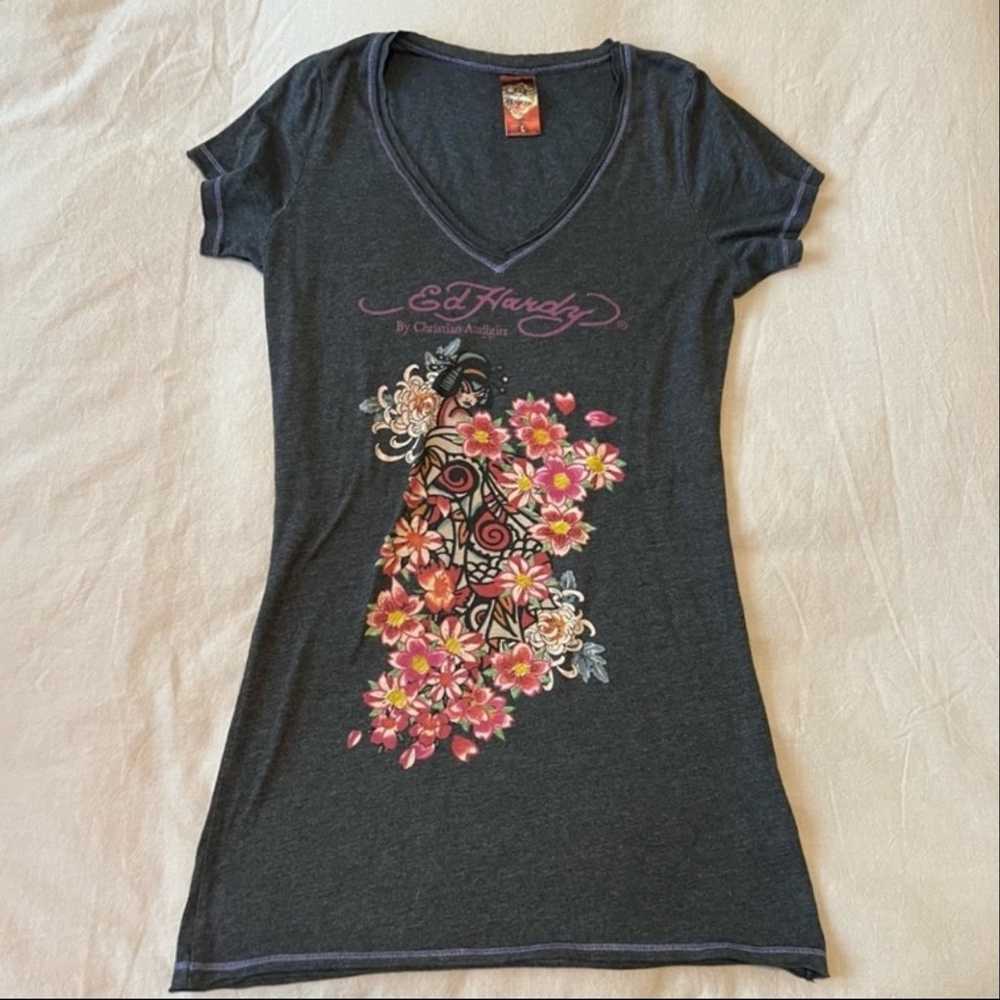 Ed Hardy Short Sleeve Tee •geisha •Japanese• flor… - image 1