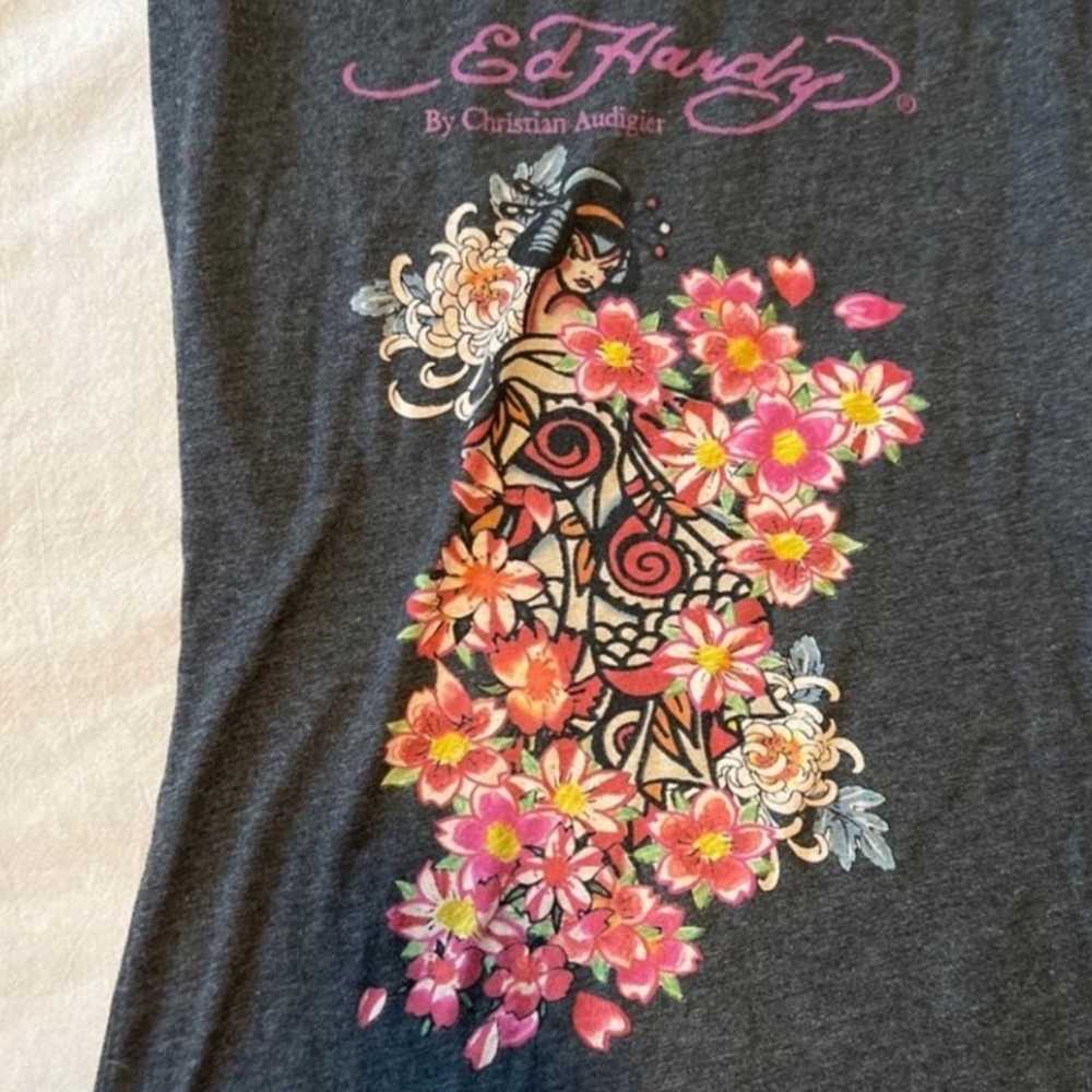 Ed Hardy Short Sleeve Tee •geisha •Japanese• flor… - image 5