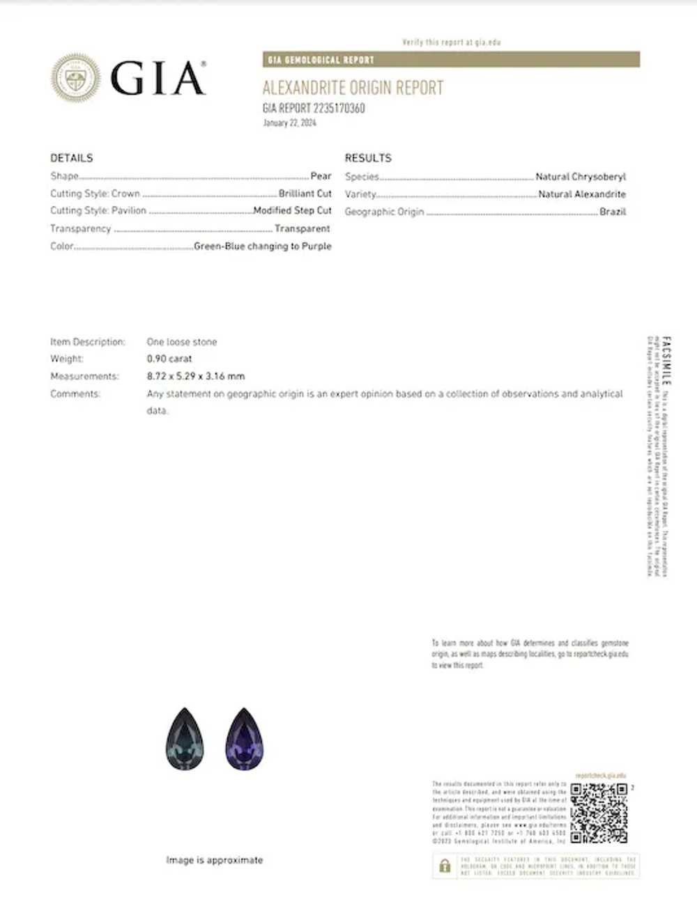 GIA Certified 0.90 Carat Brazilian Alexandrite & … - image 7