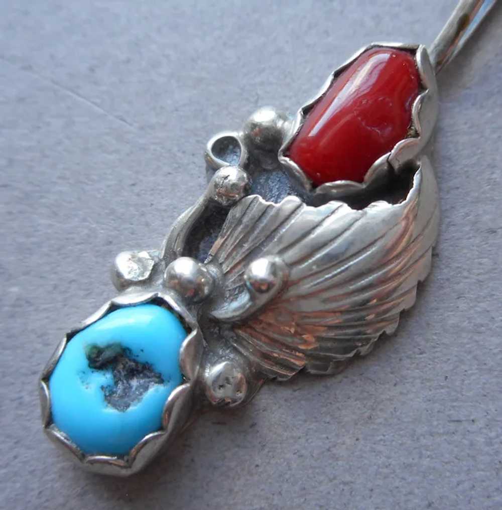 Native American Turquoise Coral Sterling Silver D… - image 3