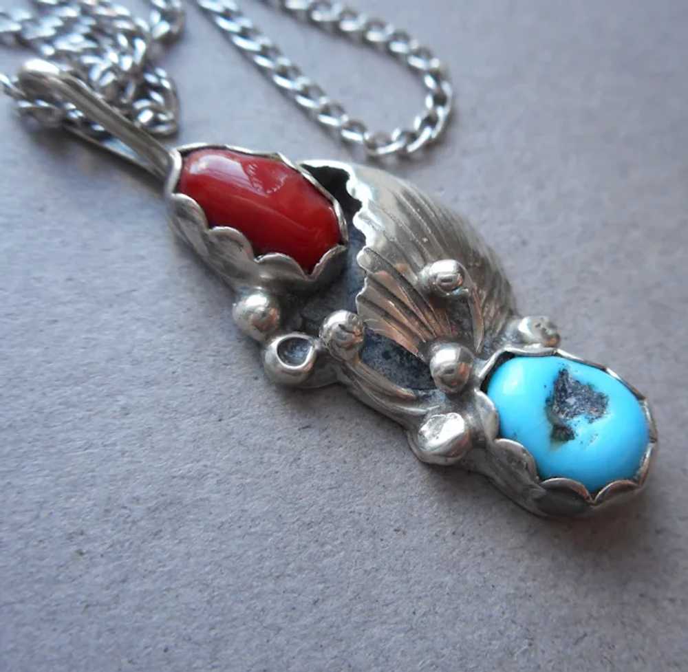 Native American Turquoise Coral Sterling Silver D… - image 4