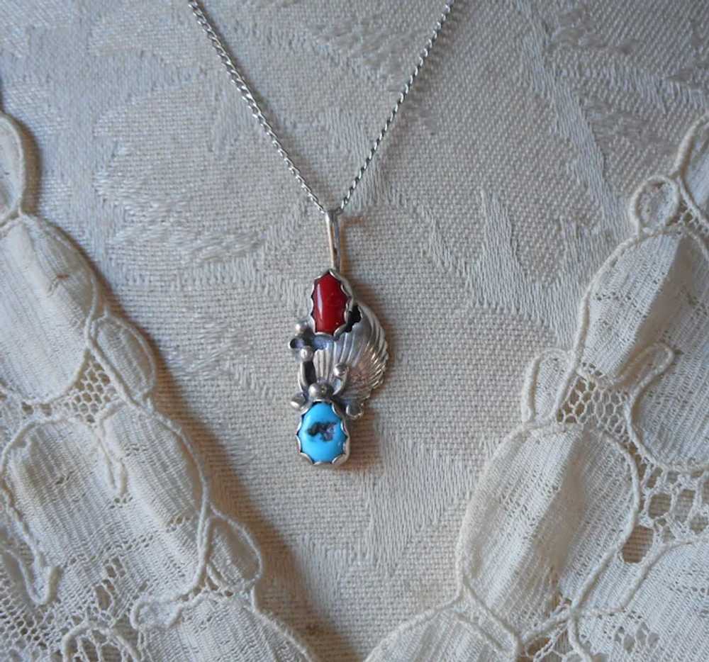 Native American Turquoise Coral Sterling Silver D… - image 9