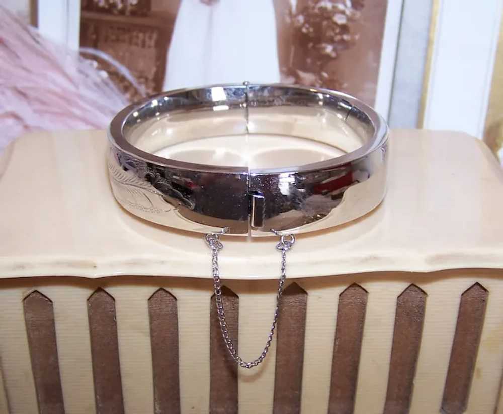 Etched Sterling Silver 1/2" Wide Hinged Bangle Br… - image 8