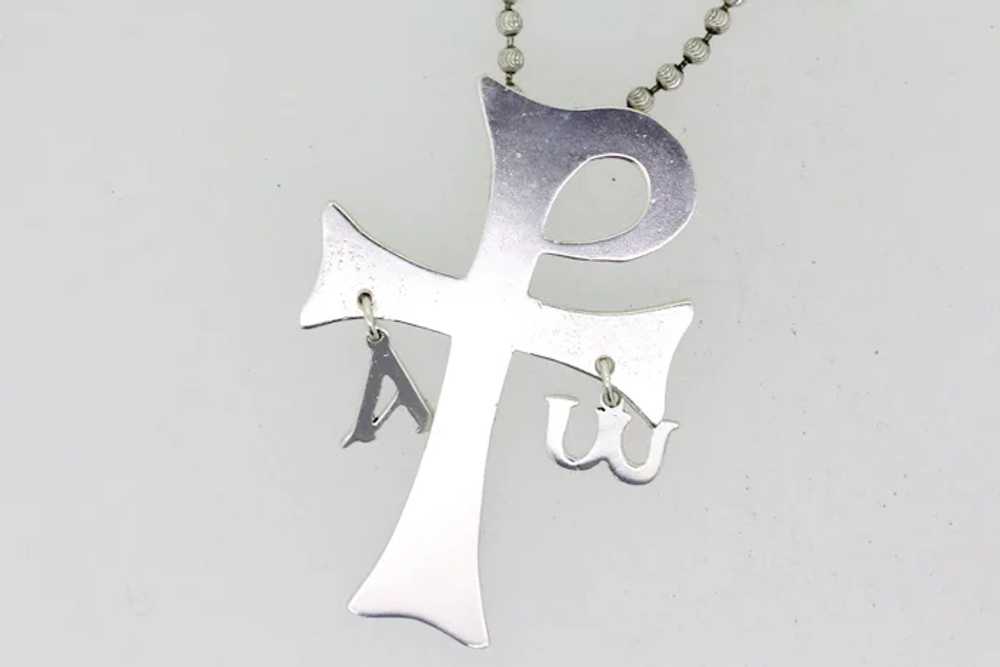 Sterling Silver Beaded Cross Pendant Necklace - 3… - image 3