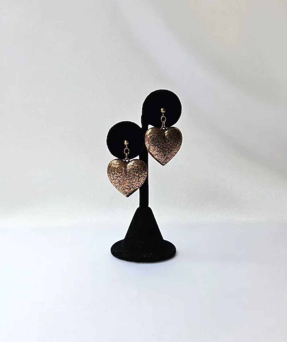 Vintage Vintage Puffy Copper Engraved Hearts Pier… - image 3