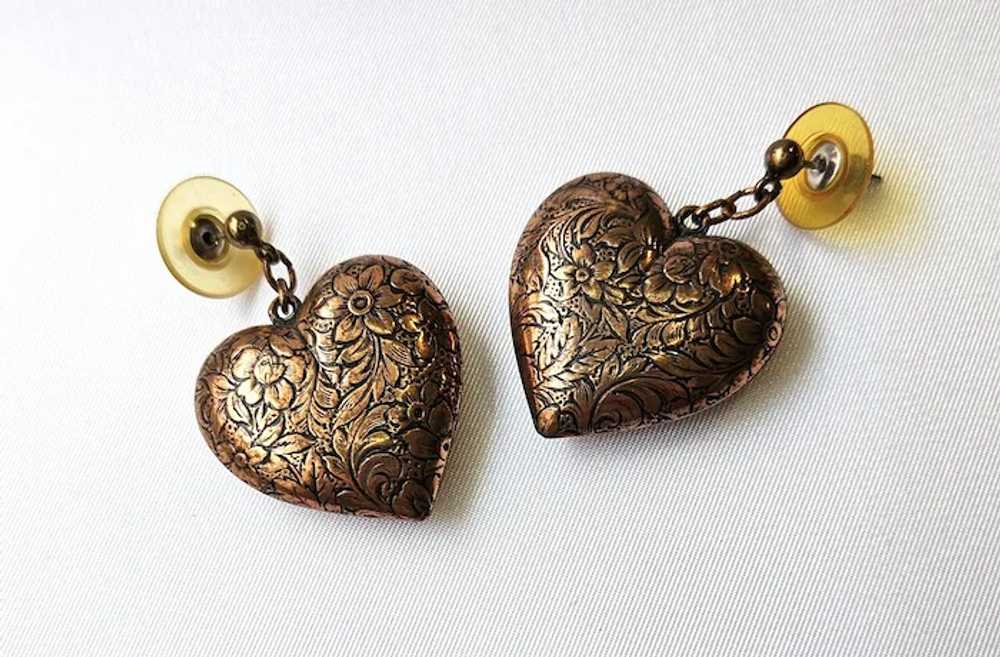 Vintage Vintage Puffy Copper Engraved Hearts Pier… - image 5