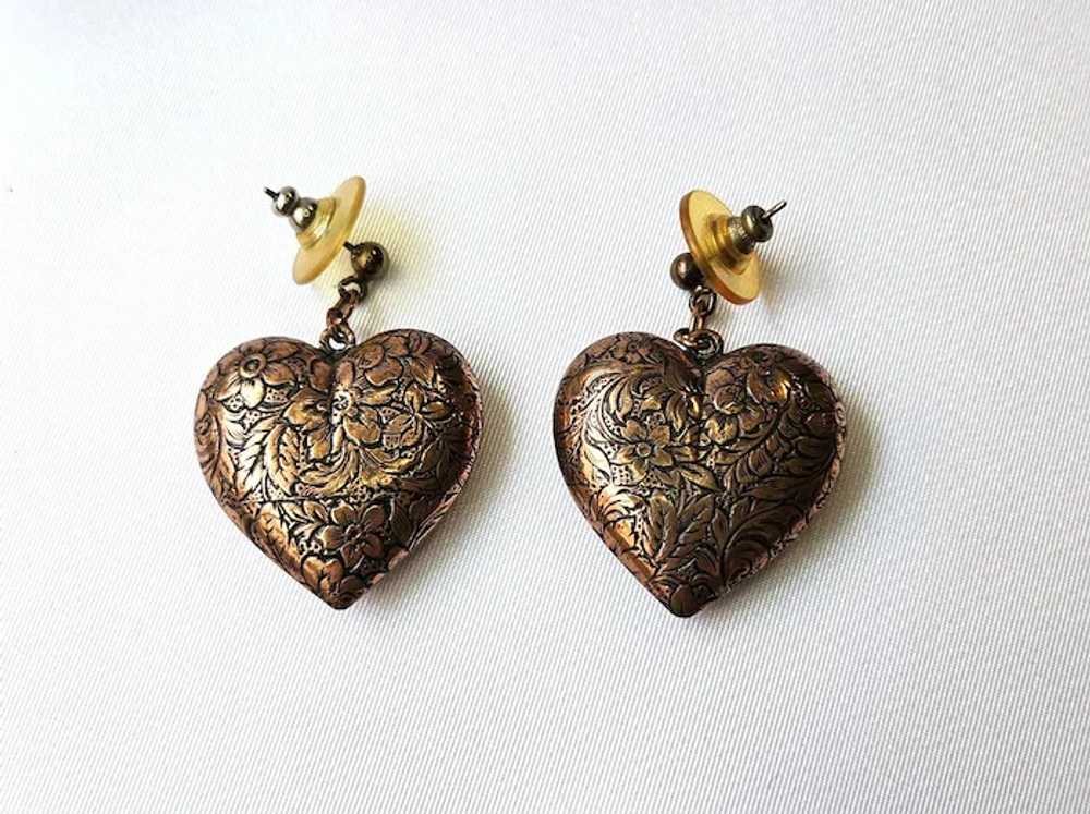 Vintage Vintage Puffy Copper Engraved Hearts Pier… - image 6