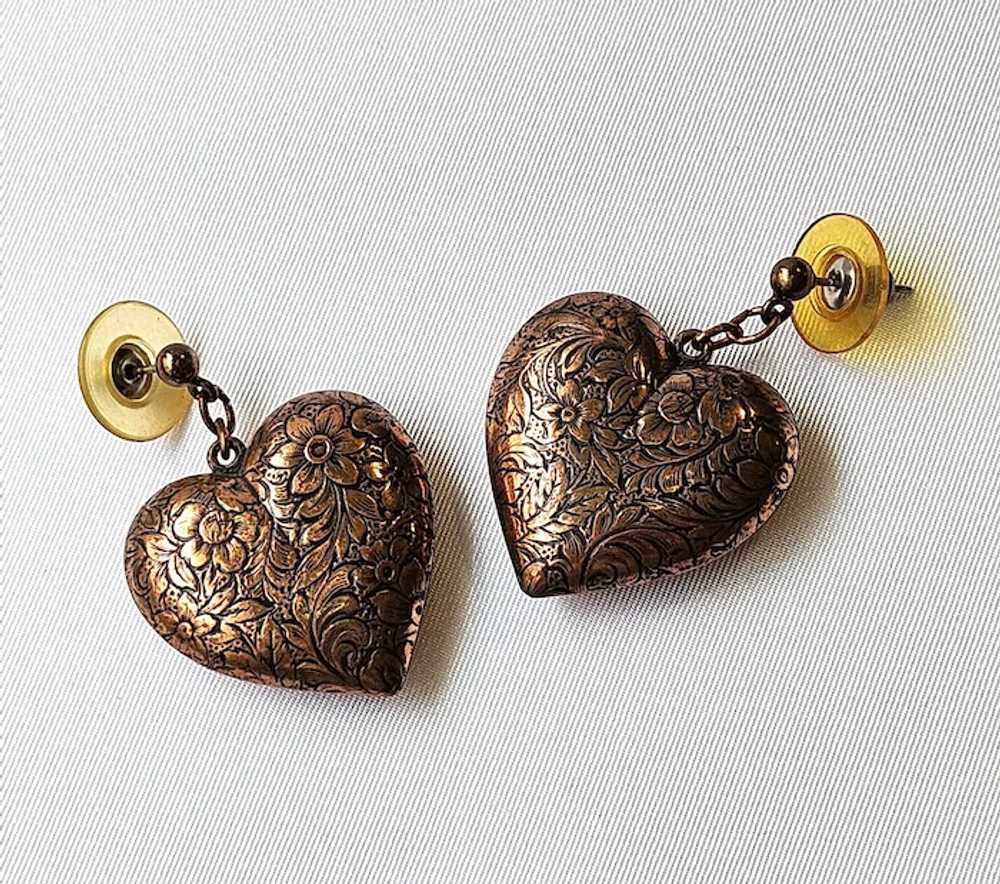 Vintage Vintage Puffy Copper Engraved Hearts Pier… - image 7