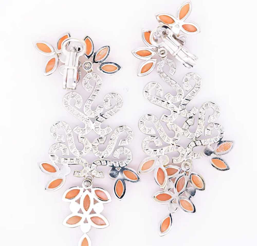 Floral Marquise-Shape Corals, Pearls & Diamond Ea… - image 3