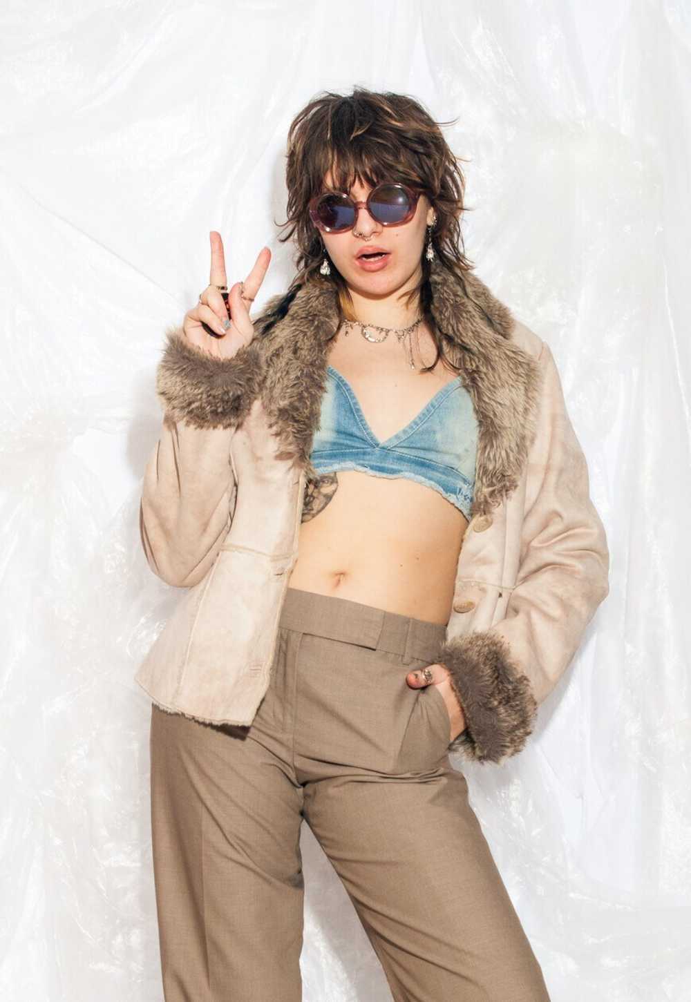 Vintage Y2K Faux Shearling Coat in Beige - image 1