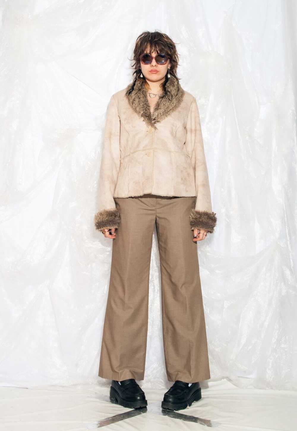 Vintage Y2K Faux Shearling Coat in Beige - image 2