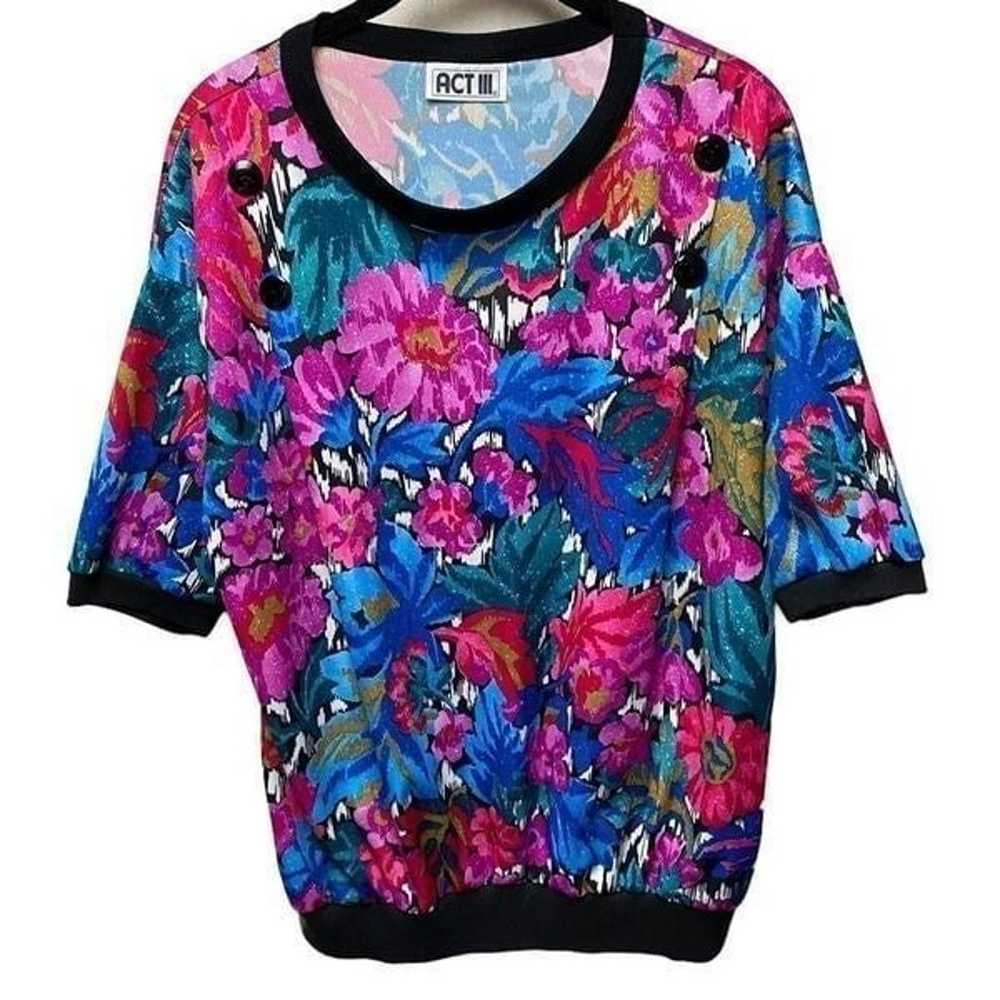 Vintage 80s Bright Colorful Funky Blouse - image 1