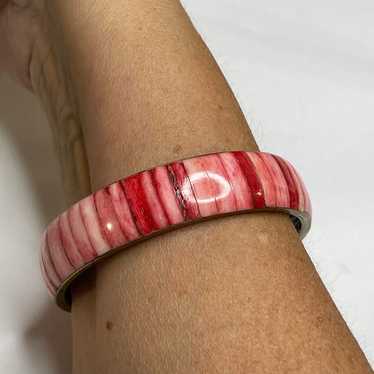 pink bangle bracelet dyed mother of pearl over br… - image 1