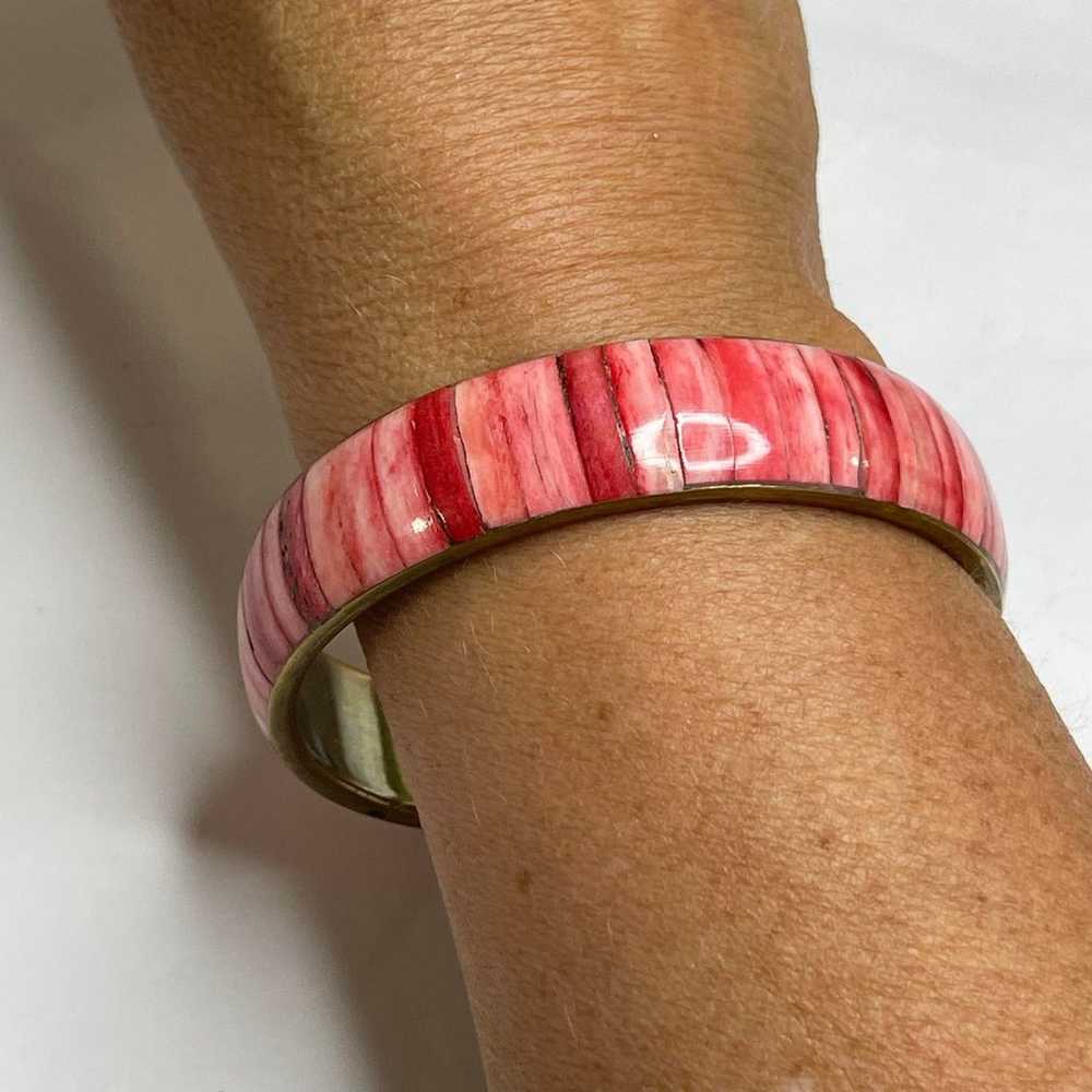 pink bangle bracelet dyed mother of pearl over br… - image 2