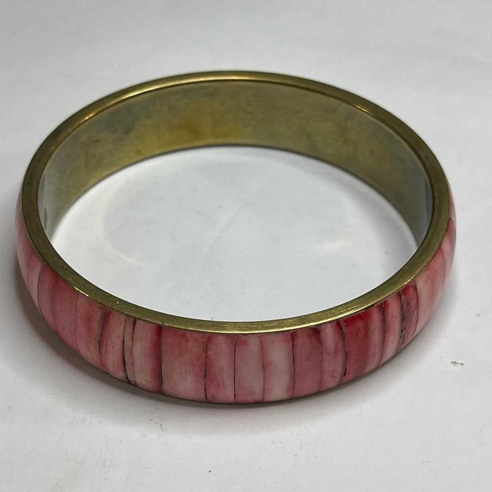 pink bangle bracelet dyed mother of pearl over br… - image 5