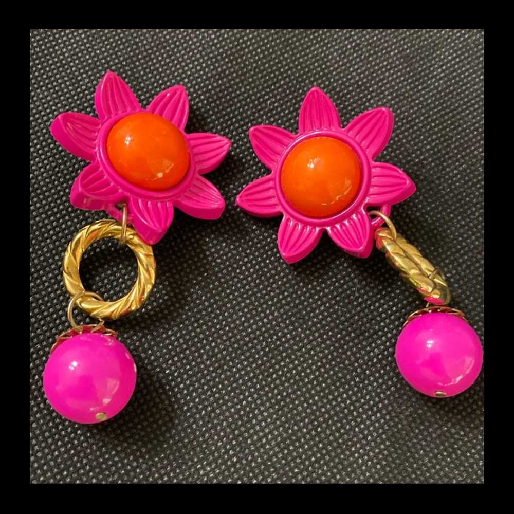 Vintage 80’s Pink & Orange Sunflower Dangling cli… - image 2