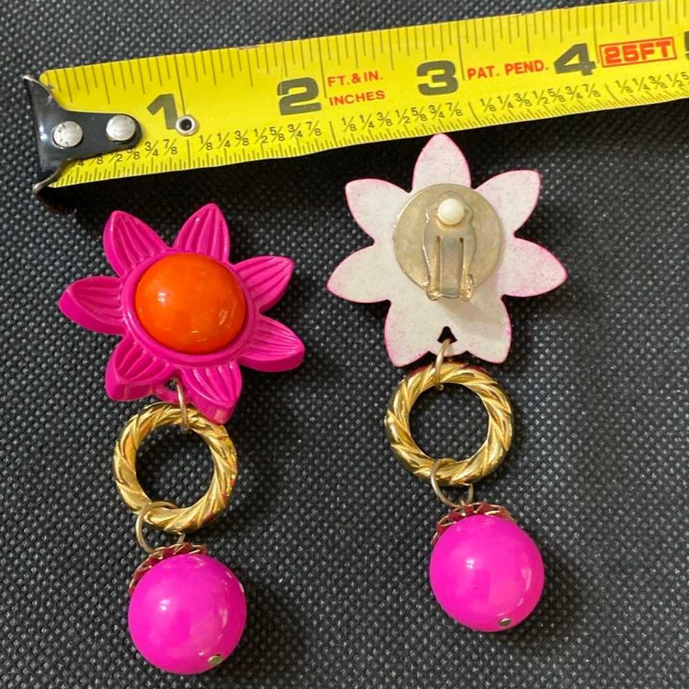 Vintage 80’s Pink & Orange Sunflower Dangling cli… - image 5