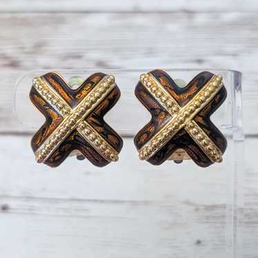 Vintage Clip On Earrings Stunning Statement Brown… - image 1